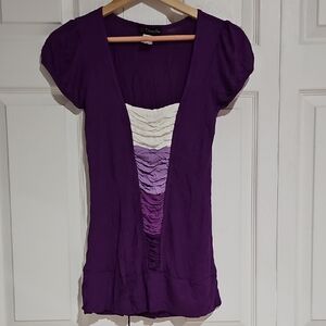 Volume One Juniors Purple Ruched V-Neck Top – Size Large